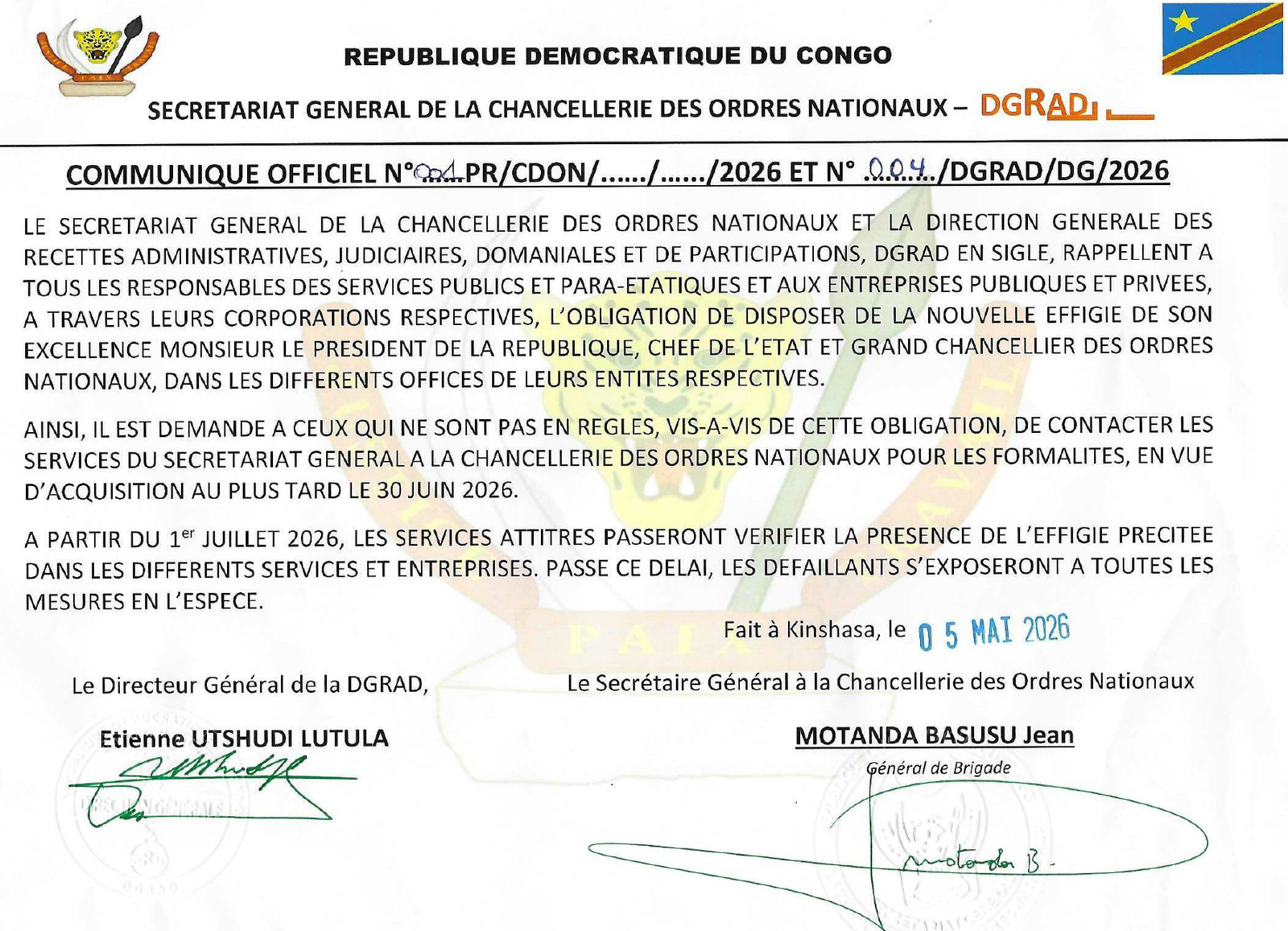 COMMUNIQUE-OFFICIEL-N°001-PR-CDON-2026-ET-004-DGRAD-DG-2026-OBLIGATION-DE-DISPOSER-DES-EFFIGIES-DU-CHEF-DE-LETAT-AU-PLUS-TARD-LE-30-JUIN-2026_0001.pdf-Adobe-Acrobat-Reader-64-bit-22_06_2026-15_40_27 COMMUNIQUE OFFICIEL N°001 PR-CDON-2026 ET 004-DGRAD-DG-2026 - OBLIGATION DE DISPOSER DES EFFIGIES DU CHEF DE L'ETAT  AU PLUS TARD LE 30 JUIN 2026_0001